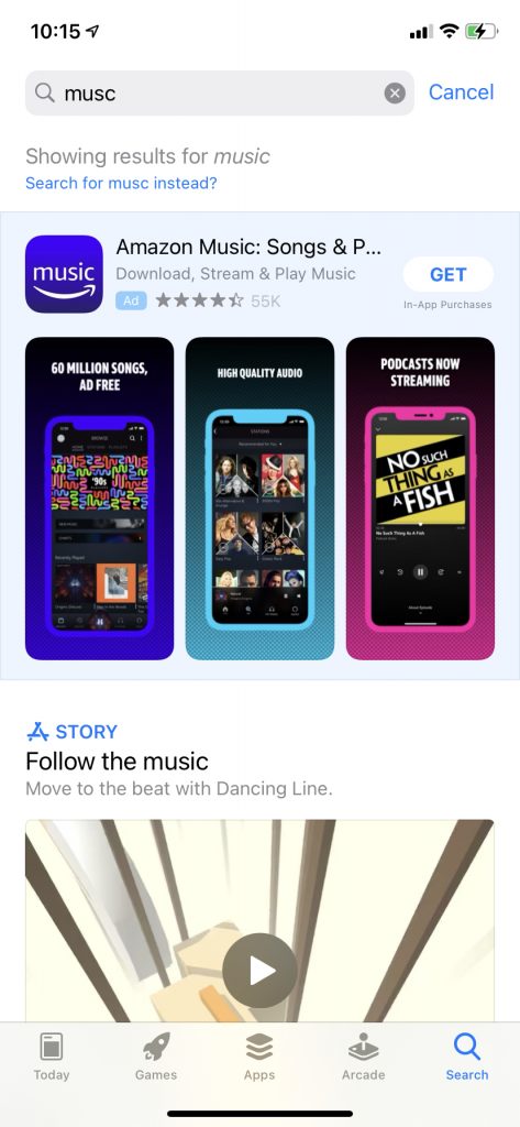 music app-store search